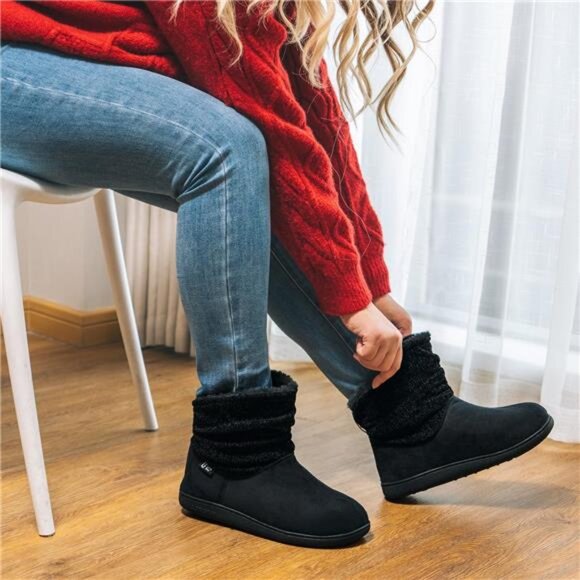 Women's Warm Chenille Knit Bootie Slippers Memory Foam Comfy Suede - Picture 2 of 7